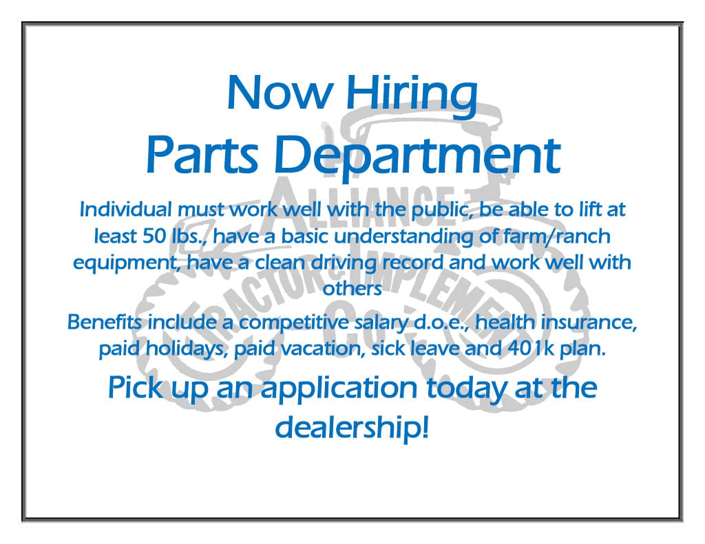 Part Department Hiring Poster